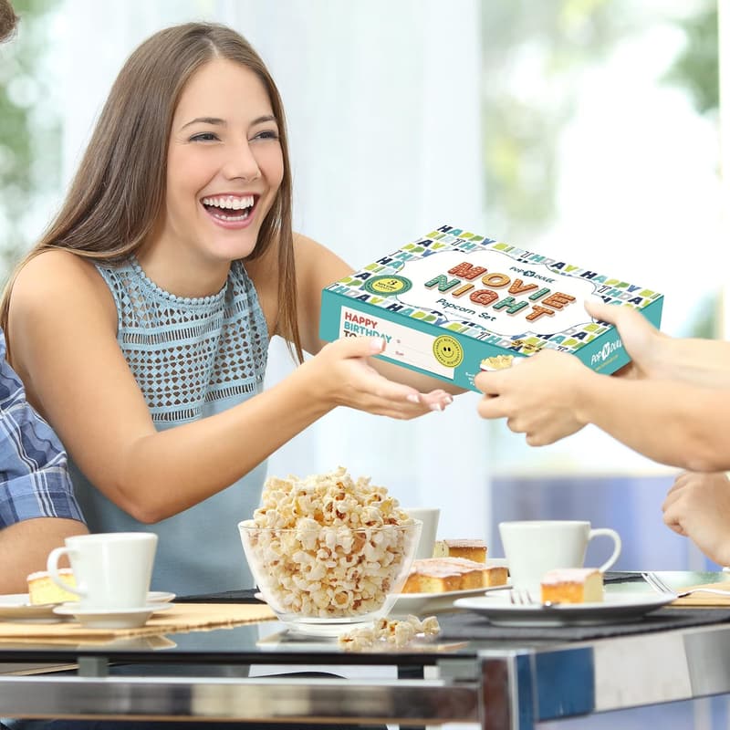 Birthday Movie Night Gift Basket with Gourmet Popcorn Set