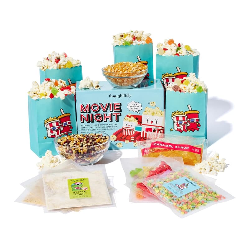 Family Movie Night Supplies Kit with Popcorn, Seasonings & Treats