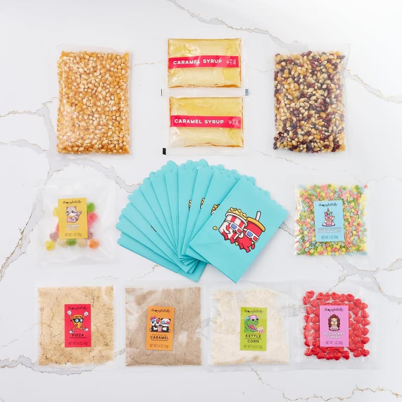 Family Movie Night Supplies Kit with Popcorn, Seasonings & Treats