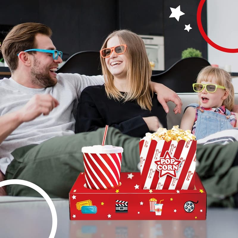 Movie Night Supplies Set - 18 Pcs Popcorn Bags & Snack Trays