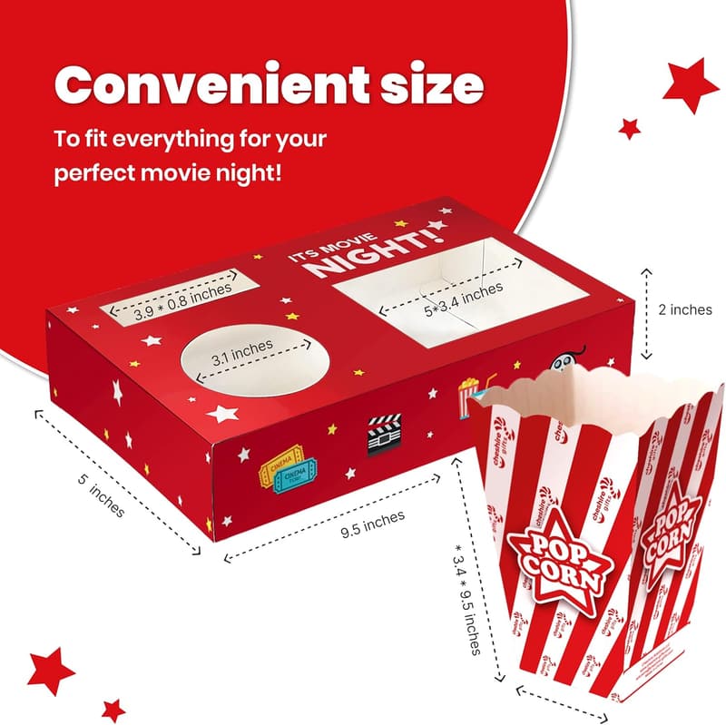 Movie Night Supplies Set - 18 Pcs Popcorn Bags & Snack Trays