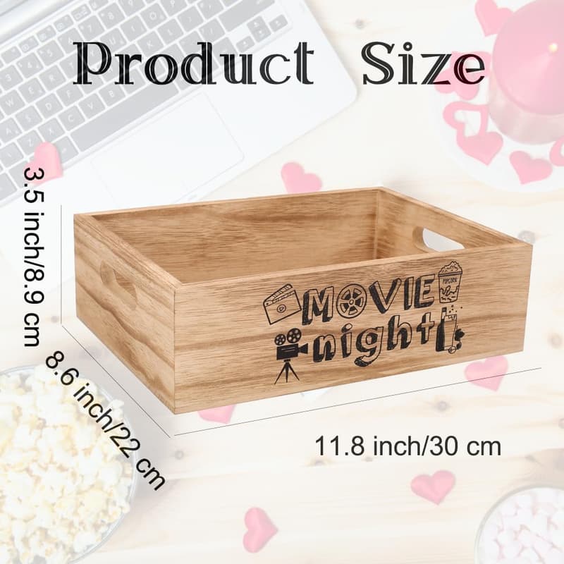 Movie Night Snack Organizer - Wooden Tray with Handles for Chips & Candy