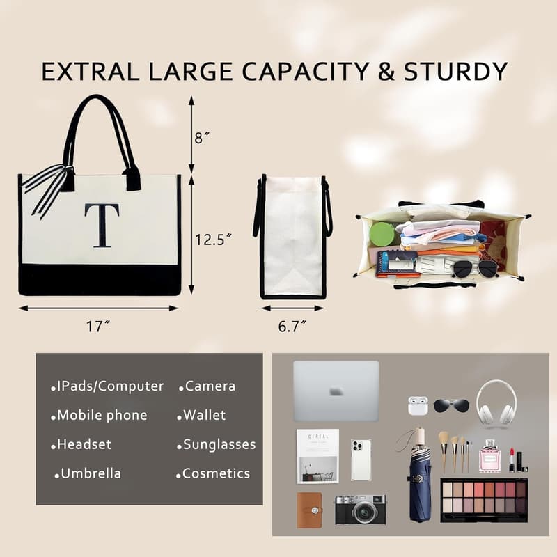 Personalized Tote Bag with Cosmetic Pouch for Women