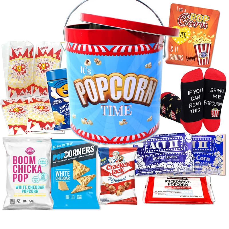 Movie Night Snack Gift Basket with Popcorn Variety & Socks