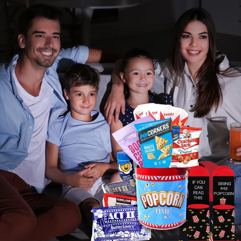 Movie Night Snack Gift Basket with Popcorn Variety & Socks