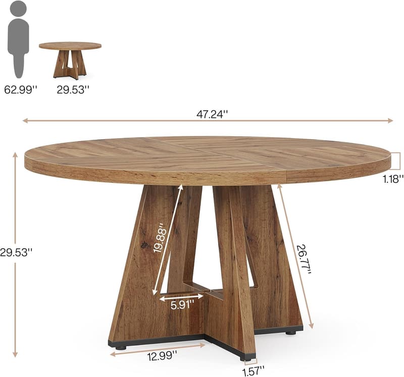 Rustic 47-Inch Round Dining Table for Home Use