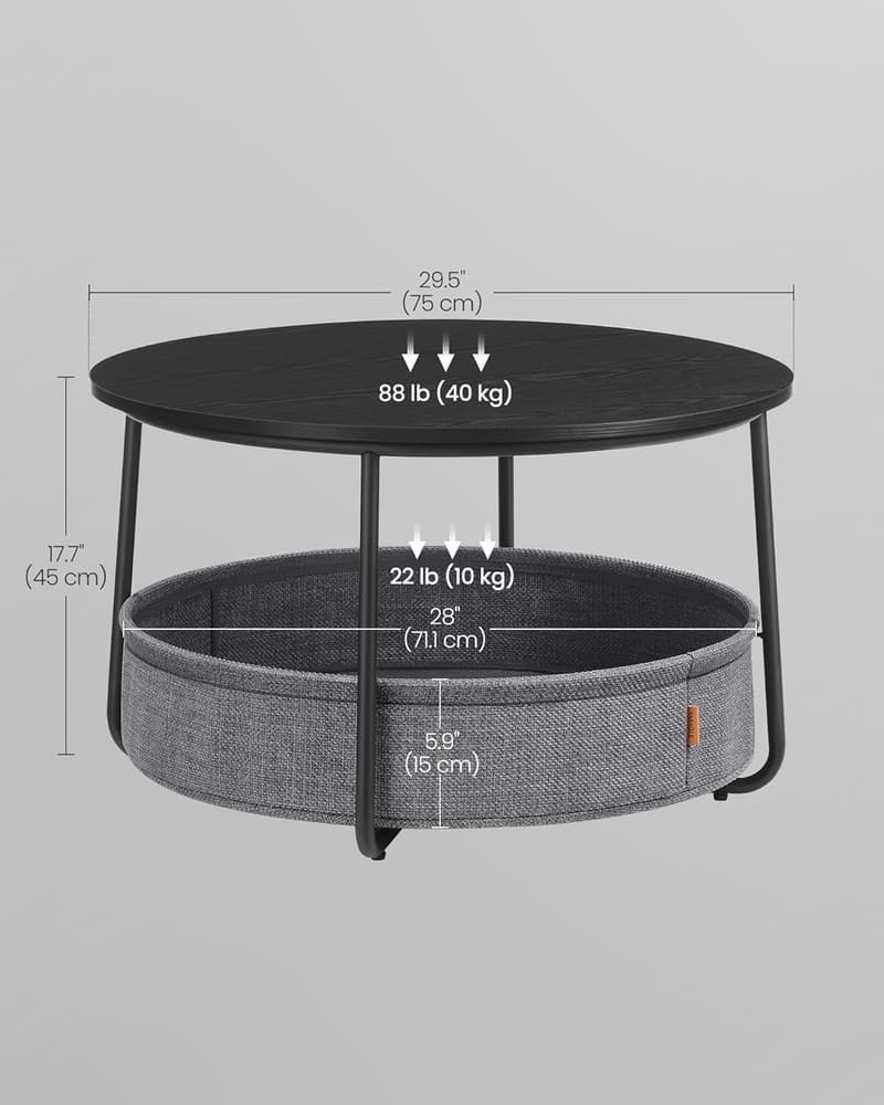 Modern Round Coffee Table with Storage Basket - Ink Black & Slate Gray