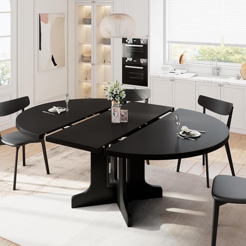 Modern Black Extendable Oval Dining Table for 4-6