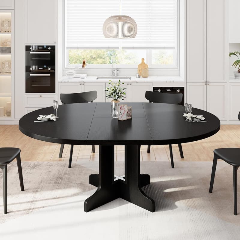 Modern Black Extendable Oval Dining Table for 4-6