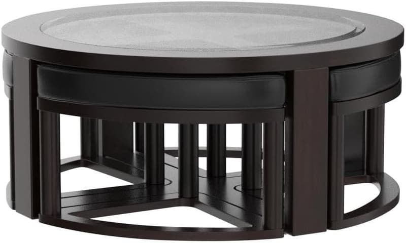 Espresso Solid Wood Coffee Table with 4 Stools