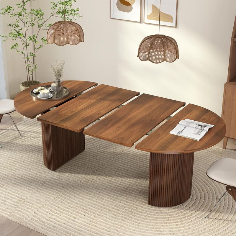 Modern Farmhouse Oval Expandable Dining Table for 4-8 (Walnut)