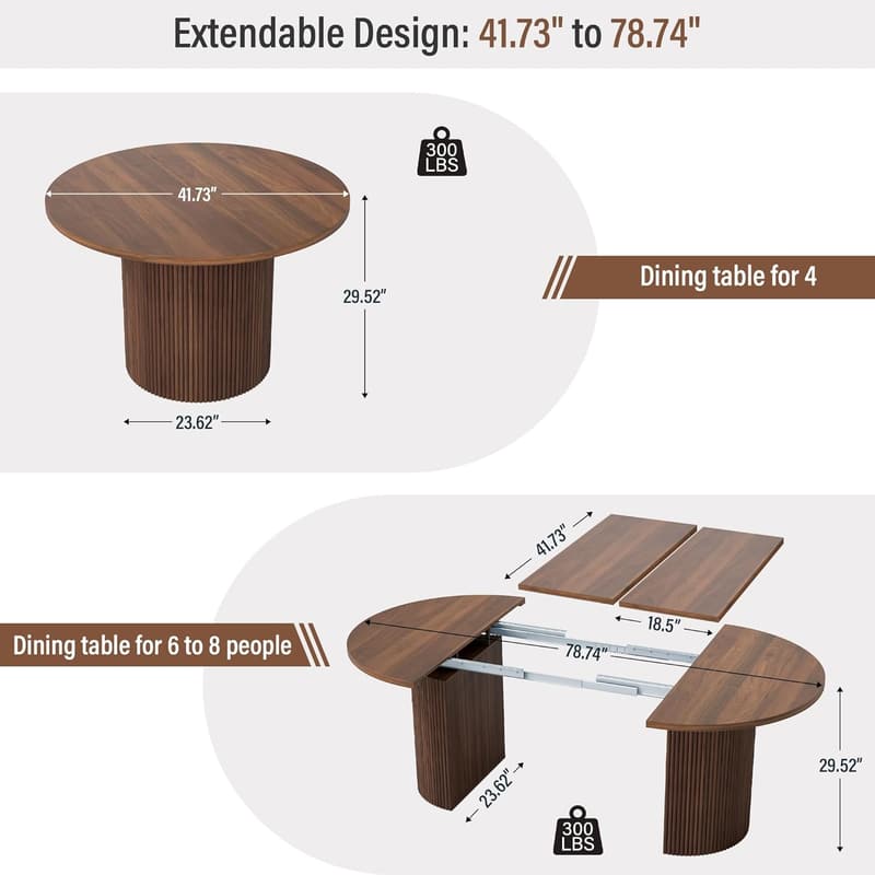 Modern Farmhouse Oval Expandable Dining Table for 4-8 (Walnut)