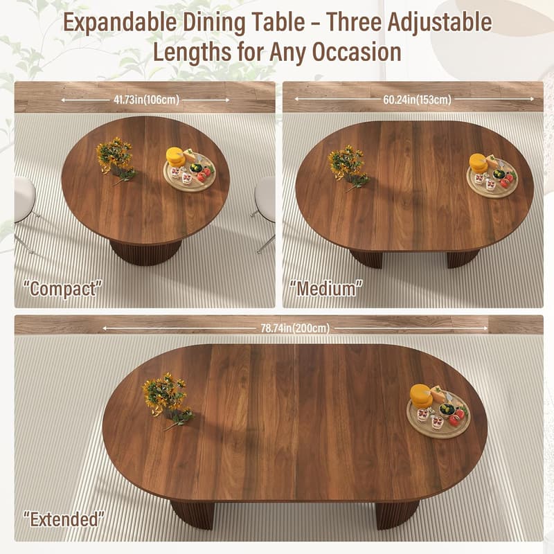 Modern Farmhouse Oval Expandable Dining Table for 4-8 (Walnut)