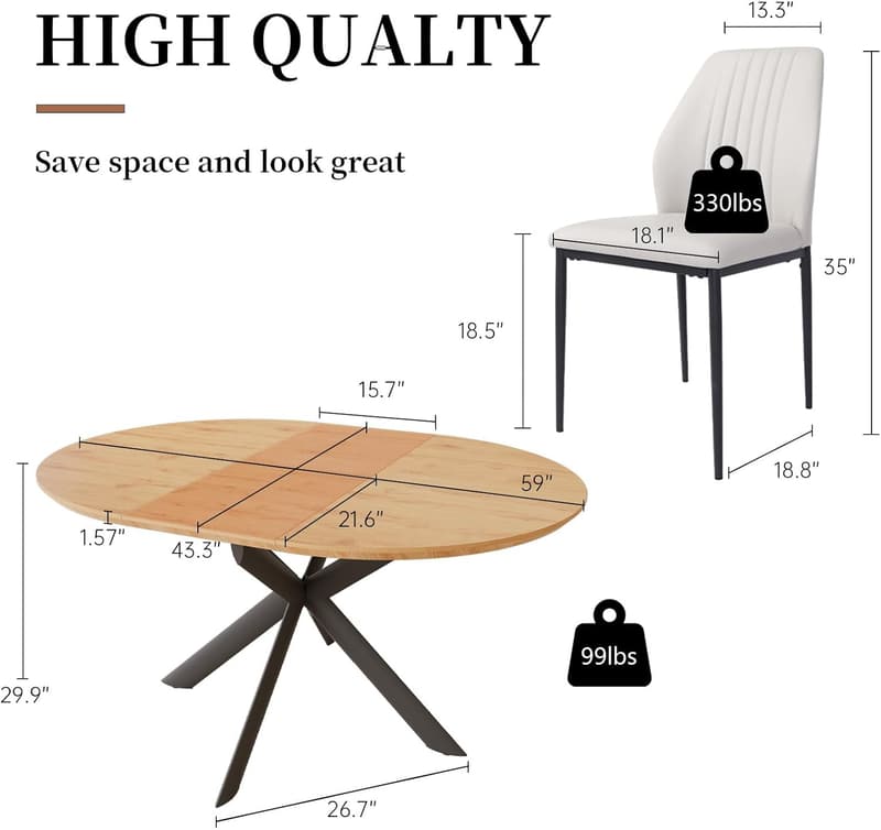 Extendable Round Dining Table Set for 4-6 with Scratch-Resistant MDF