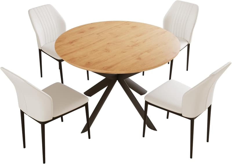 Extendable Round Dining Table Set for 4-6 with Scratch-Resistant MDF