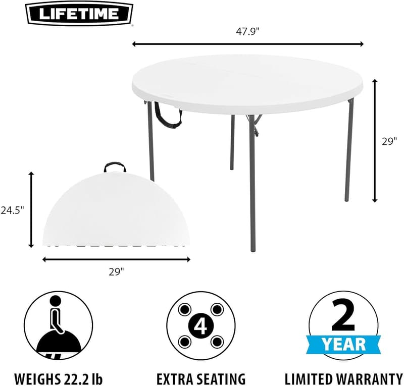 4-Foot Fold-in-Half Round Table for Commercial Use