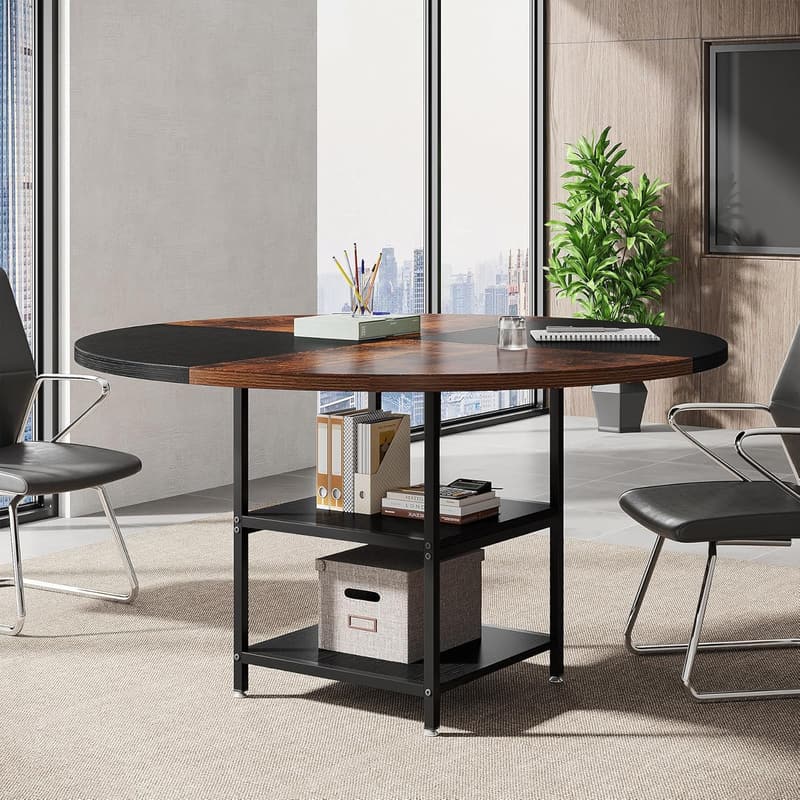 Modern Round Conference Table for 4-6 People with Storage