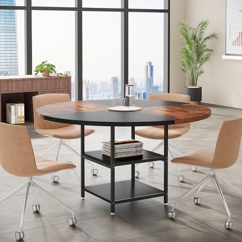 Modern Round Conference Table for 4-6 People with Storage