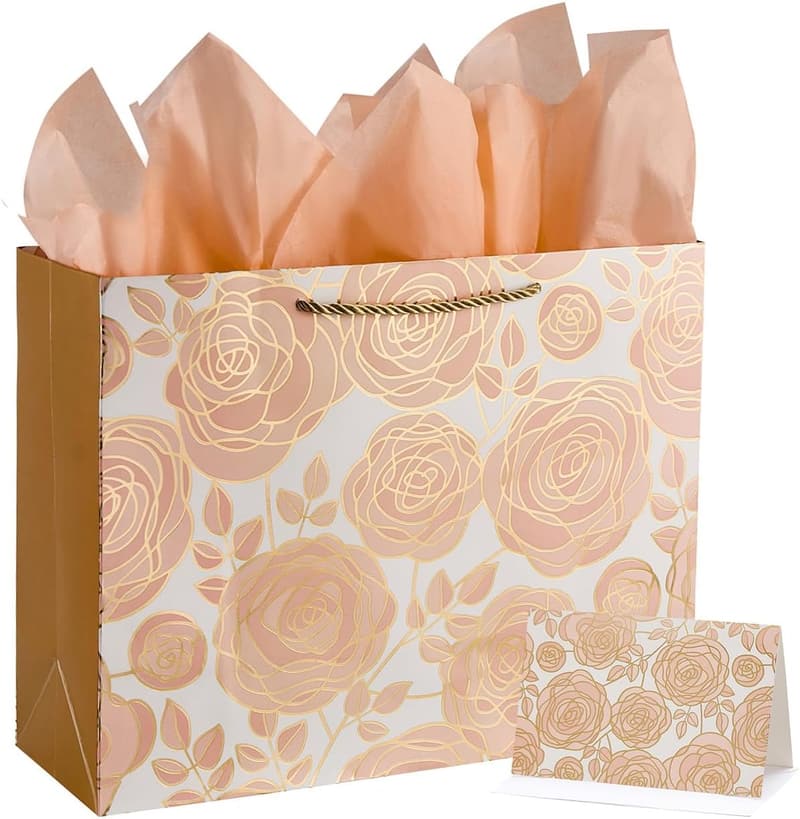 13th Anniversary Rose Gold Gift Bag with Tissue & Card