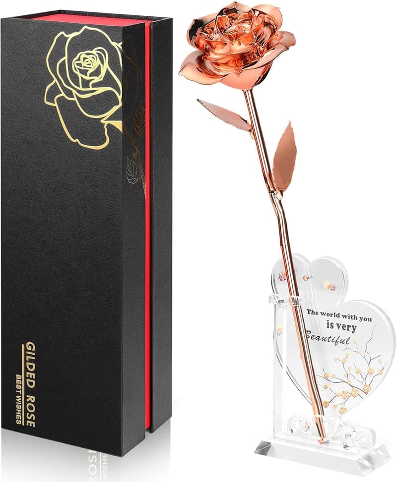 Rose Gold Dipped Infinity Rose Decor - Forever Birthday Gift for Women