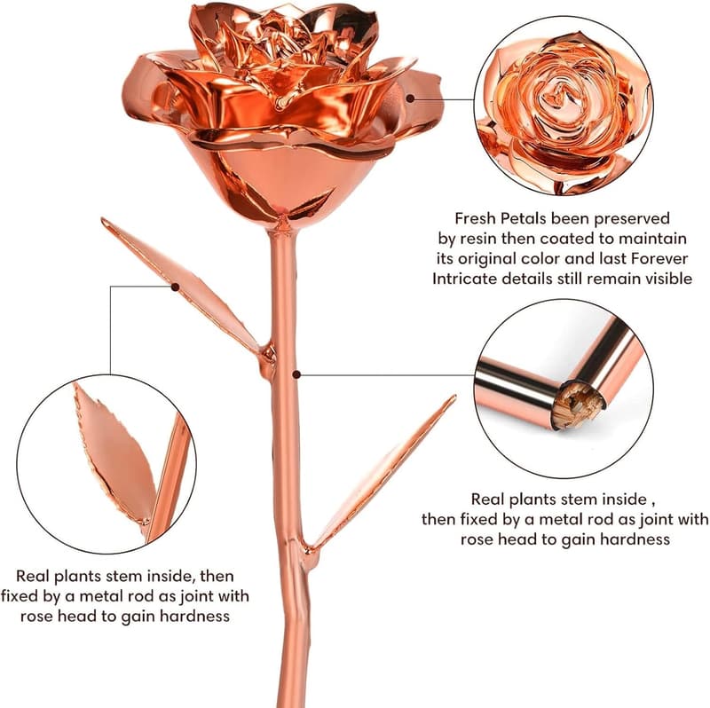 Rose Gold Dipped Infinity Rose Decor - Forever Birthday Gift for Women