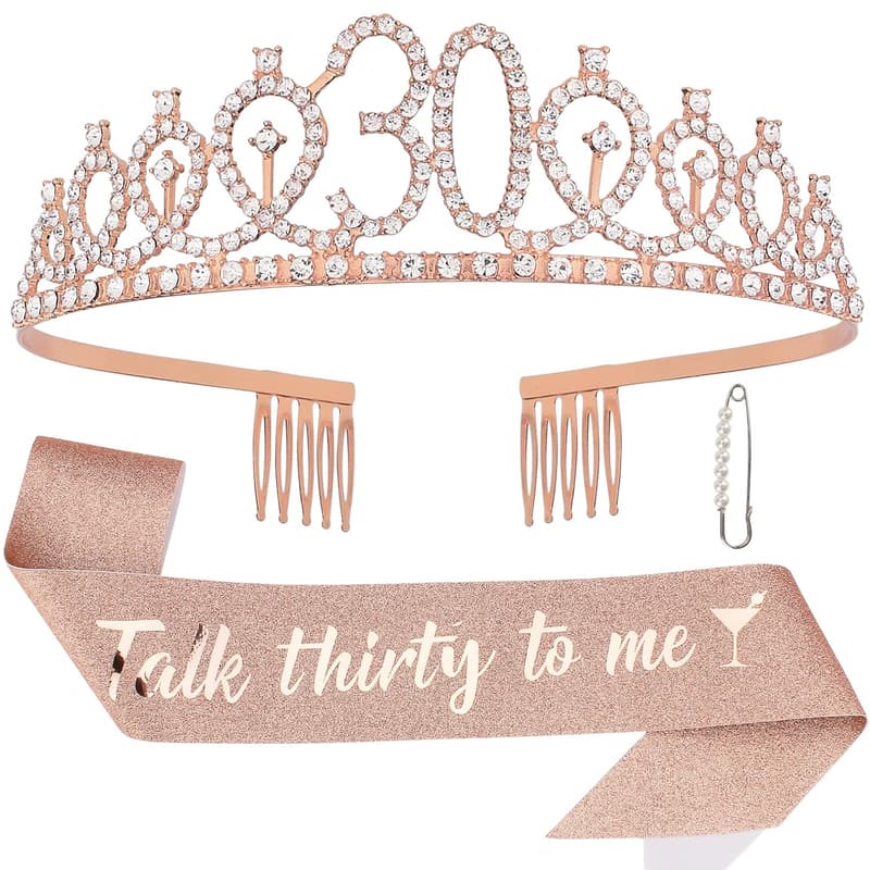 30th Birthday Sash & Tiara Set - Rose Gold Decorations for Her