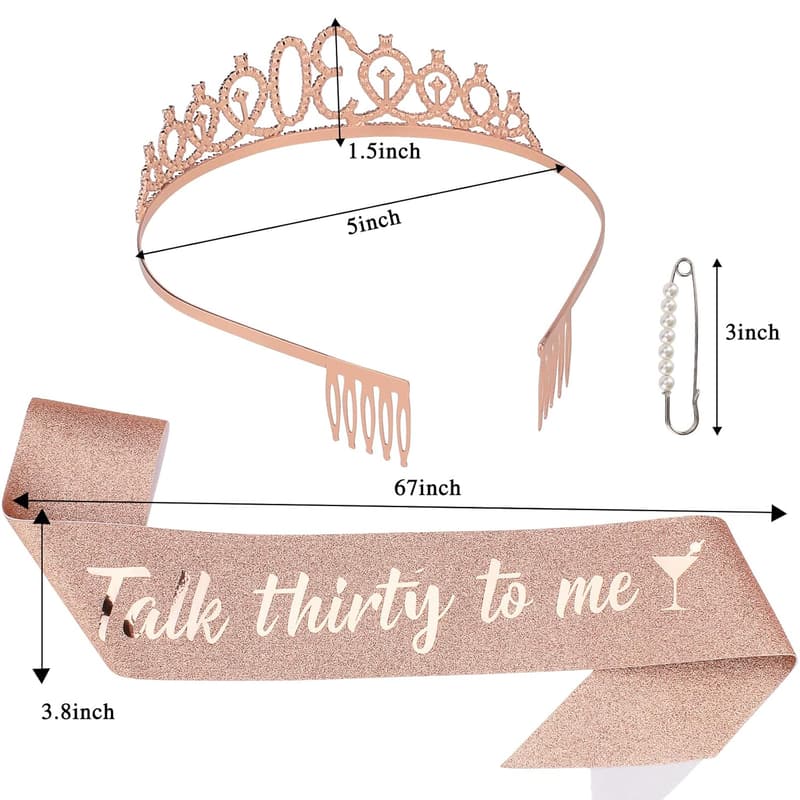 30th Birthday Sash & Tiara Set - Rose Gold Decorations for Her