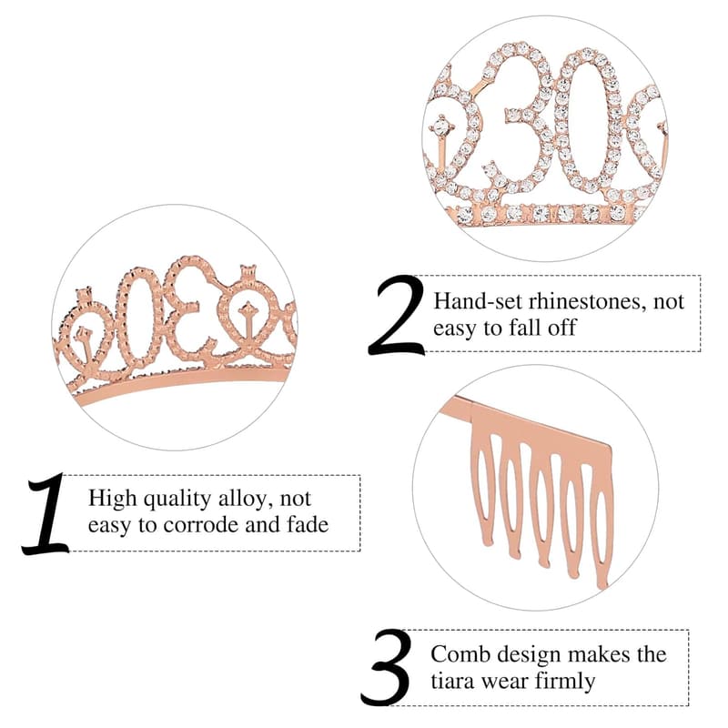 30th Birthday Sash & Tiara Set - Rose Gold Decorations for Her