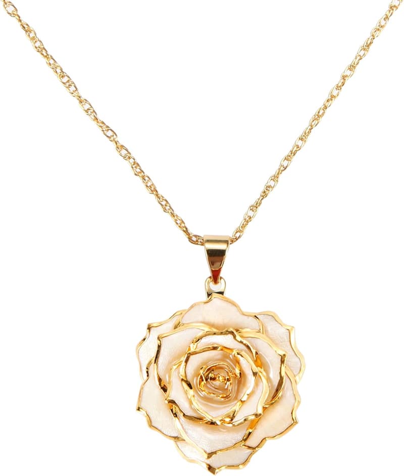 24K Gold Dipped Rose Necklace for Women - Mother's Day Gift