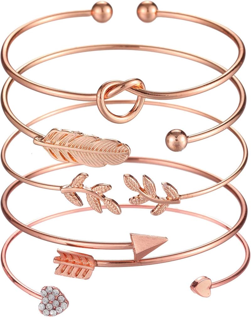 Adjustable Rose Gold Bracelet Set for Women – 5pcs Cuff Collection