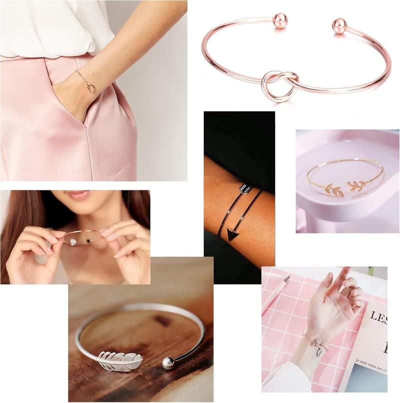 Adjustable Rose Gold Bracelet Set for Women – 5pcs Cuff Collection