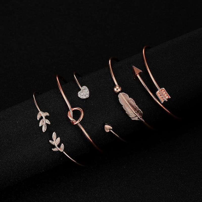 Adjustable Rose Gold Bracelet Set for Women – 5pcs Cuff Collection