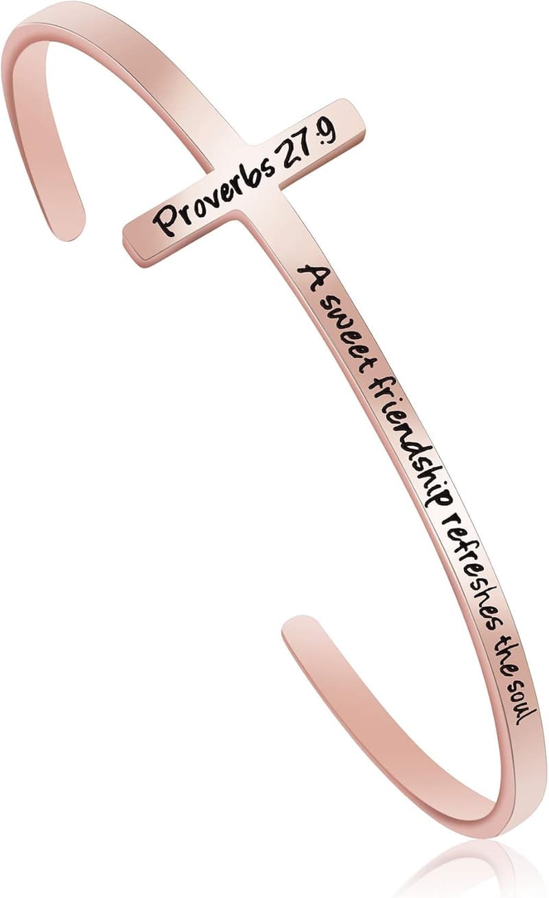Christian Cross Cuff Bracelet with Bible Verse for Women