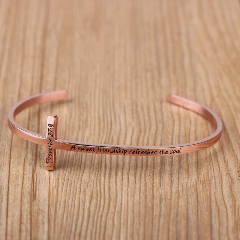 Christian Cross Cuff Bracelet with Bible Verse for Women
