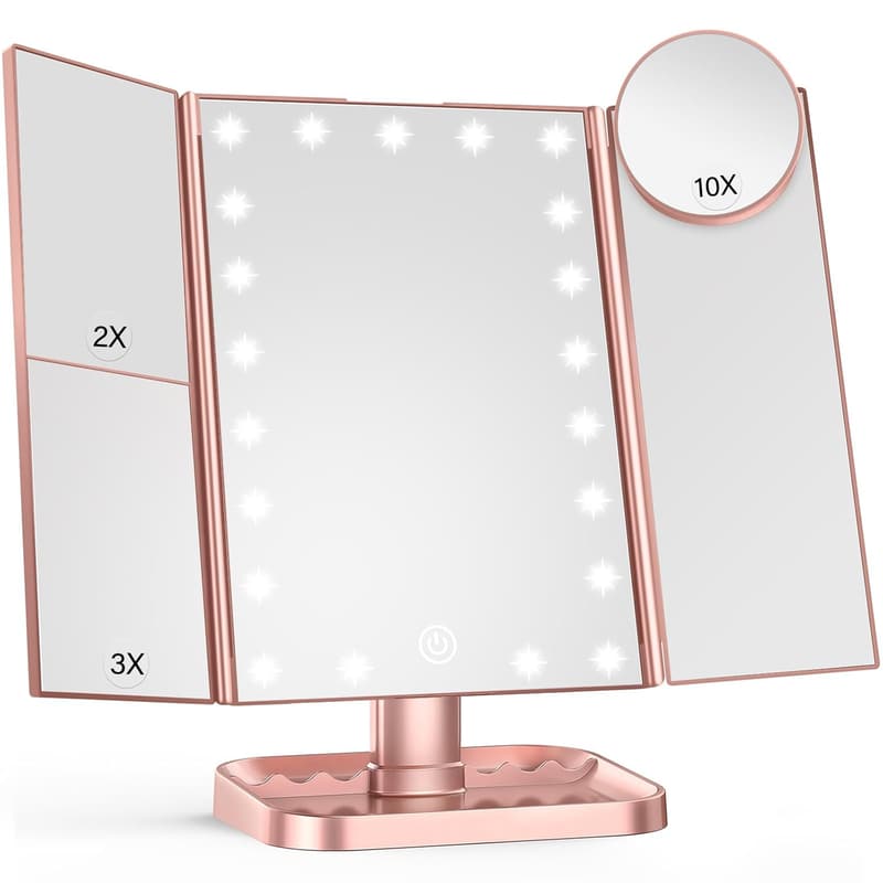 Lighted Portable Makeup Mirror with 10X Magnification - Women’s Gift (Rose Gold)