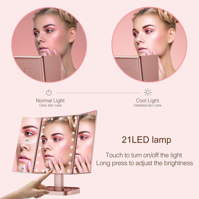 Lighted Portable Makeup Mirror with 10X Magnification - Women’s Gift (Rose Gold)