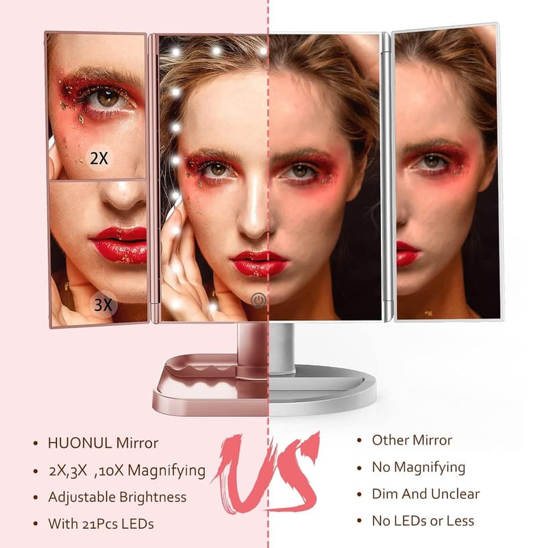 Lighted Portable Makeup Mirror with 10X Magnification - Women’s Gift (Rose Gold)