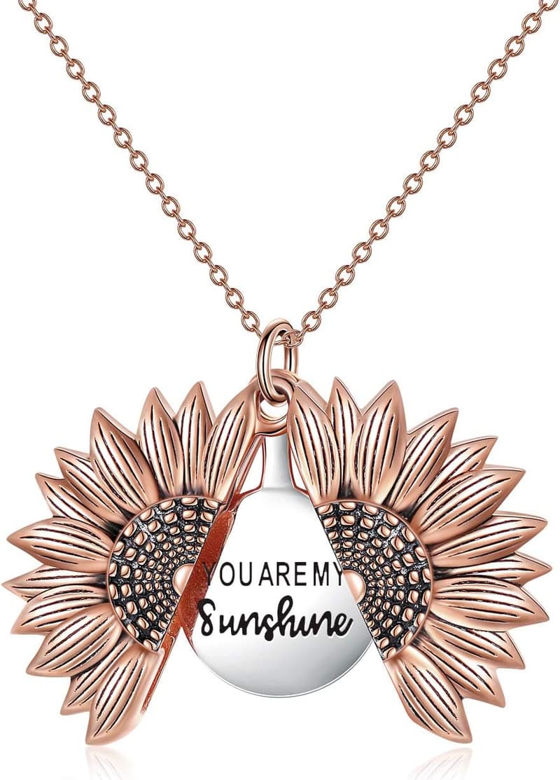 Engraved Sterling Silver Sunflower Locket Necklace for Her