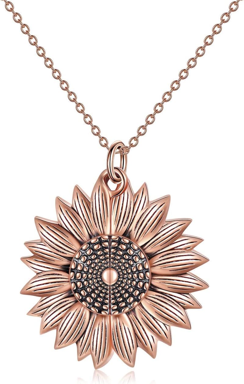 Engraved Sterling Silver Sunflower Locket Necklace for Her