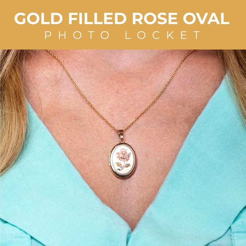 Personalized 14K Gold Filled Rose Oval Locket Necklace