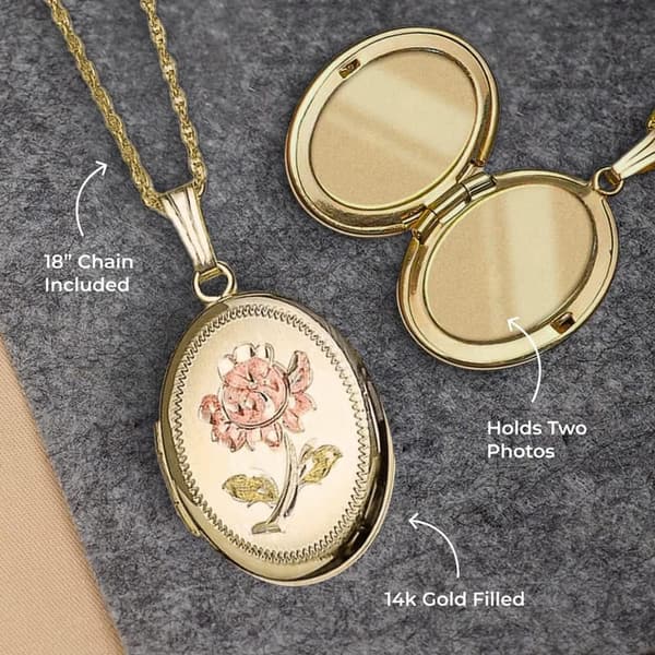 Personalized 14K Gold Filled Rose Oval Locket Necklace