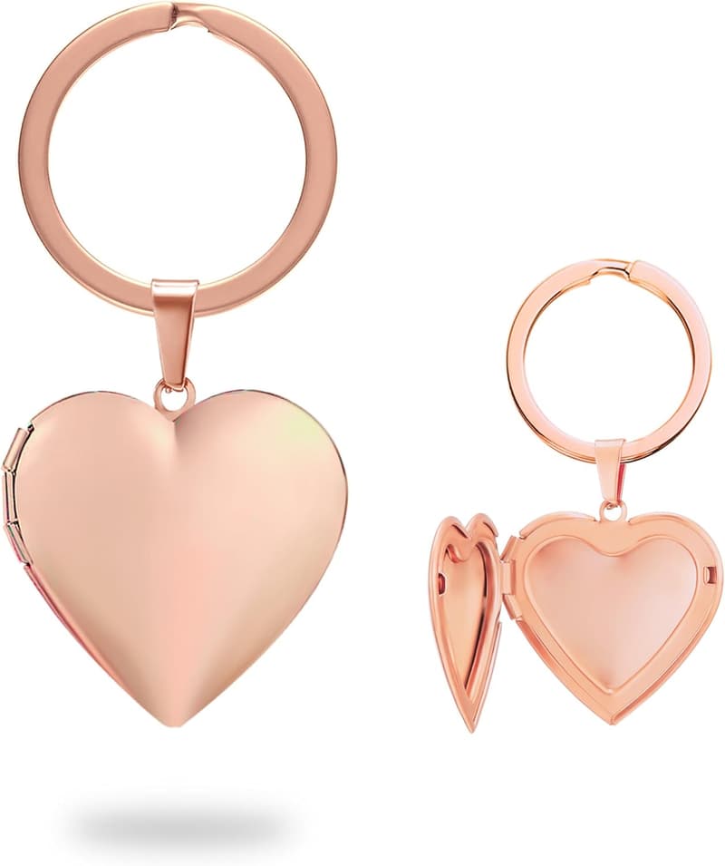Silver Heart Locket Keychain for Women - Photo Holder Gift