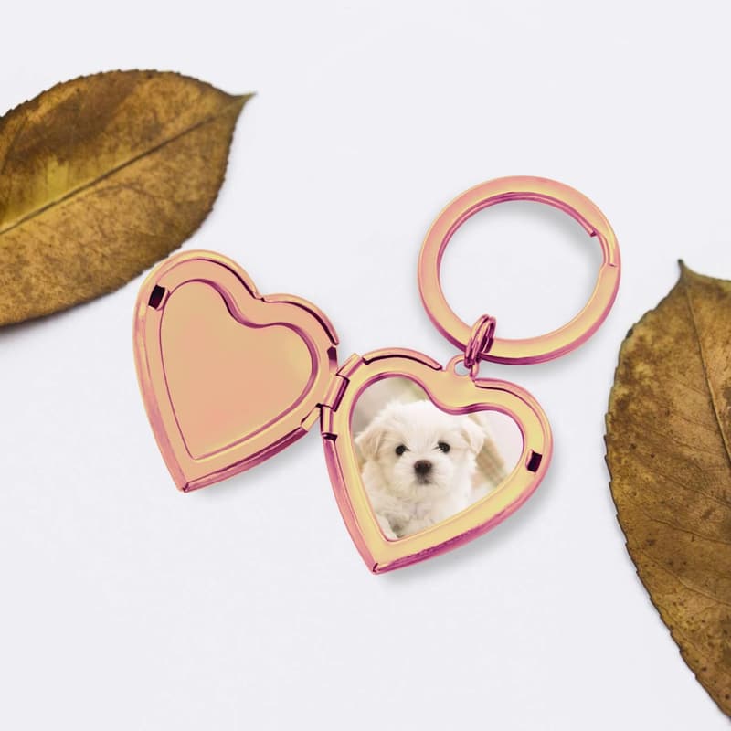 Silver Heart Locket Keychain for Women - Photo Holder Gift