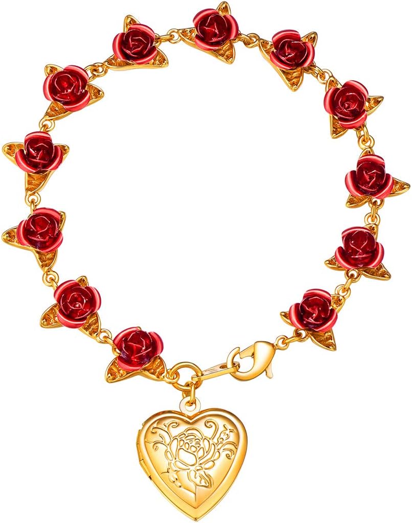 Romantic 18K Gold Custom Text Rose Bracelet for Women