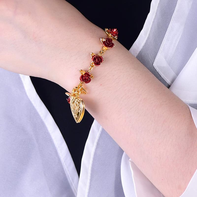 Romantic 18K Gold Custom Text Rose Bracelet for Women