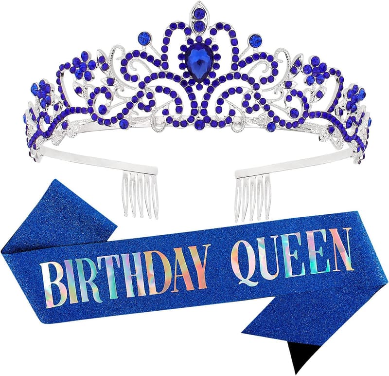 50th Birthday Silver Tiara Crown with Sash for Women