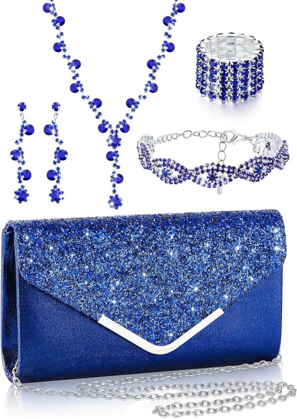 Bridal Rhinestone Jewelry Set with Clutch, Necklace, Earrings, Bracelets