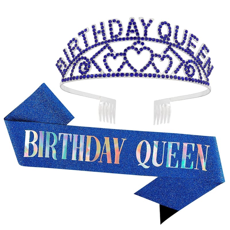 Royal Blue Birthday Tiara and Sash Set for Her