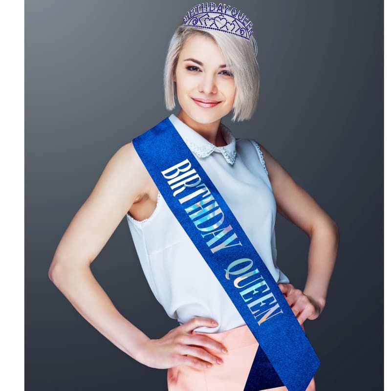 Royal Blue Birthday Tiara and Sash Set for Her