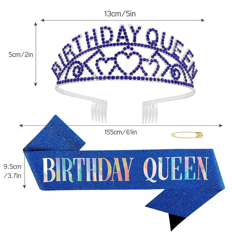 Royal Blue Birthday Tiara and Sash Set for Her